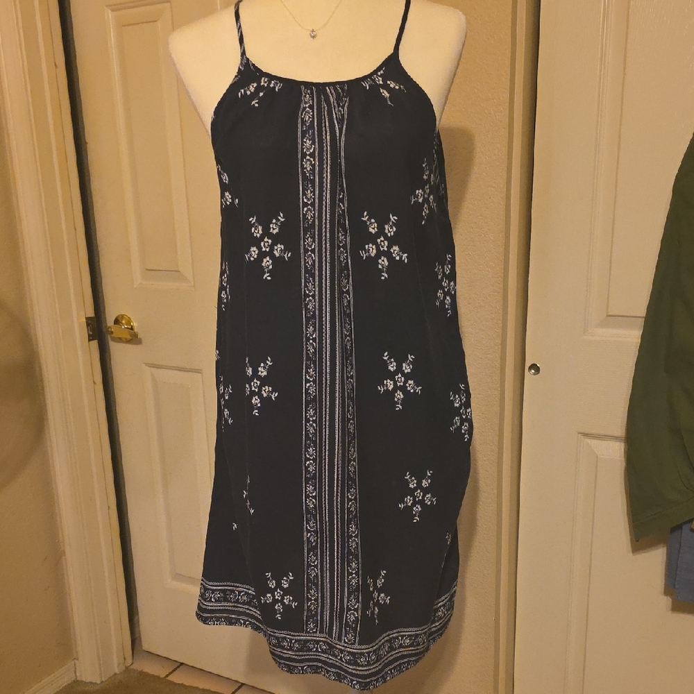 Maurices Navy Blue White Print Floral Dress w/ Pockets